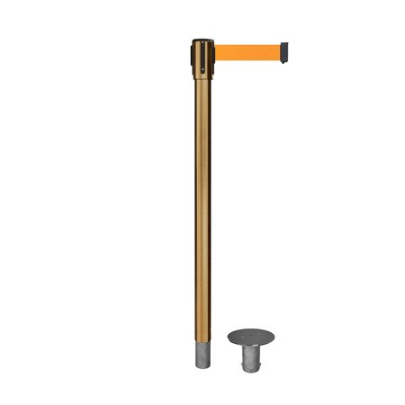 MONTOUR LINE Retractable Belt Removable Stanchion, 2ft Sat.Brass Post  9ft. Fl.Org MX530R-SB-FOR-90